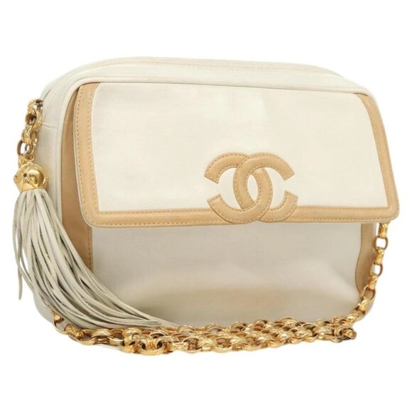 CHANEL Chain Shoulder Bag Lamb Skin White Gold CC Auth 126253 - Picture 1 of 16